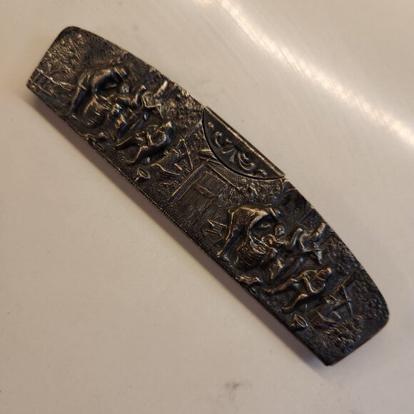 Hans Jensen Denmark Repousse Tortoise Shell Comb & Silver Plate Holder Danish - Picture 4 of 13